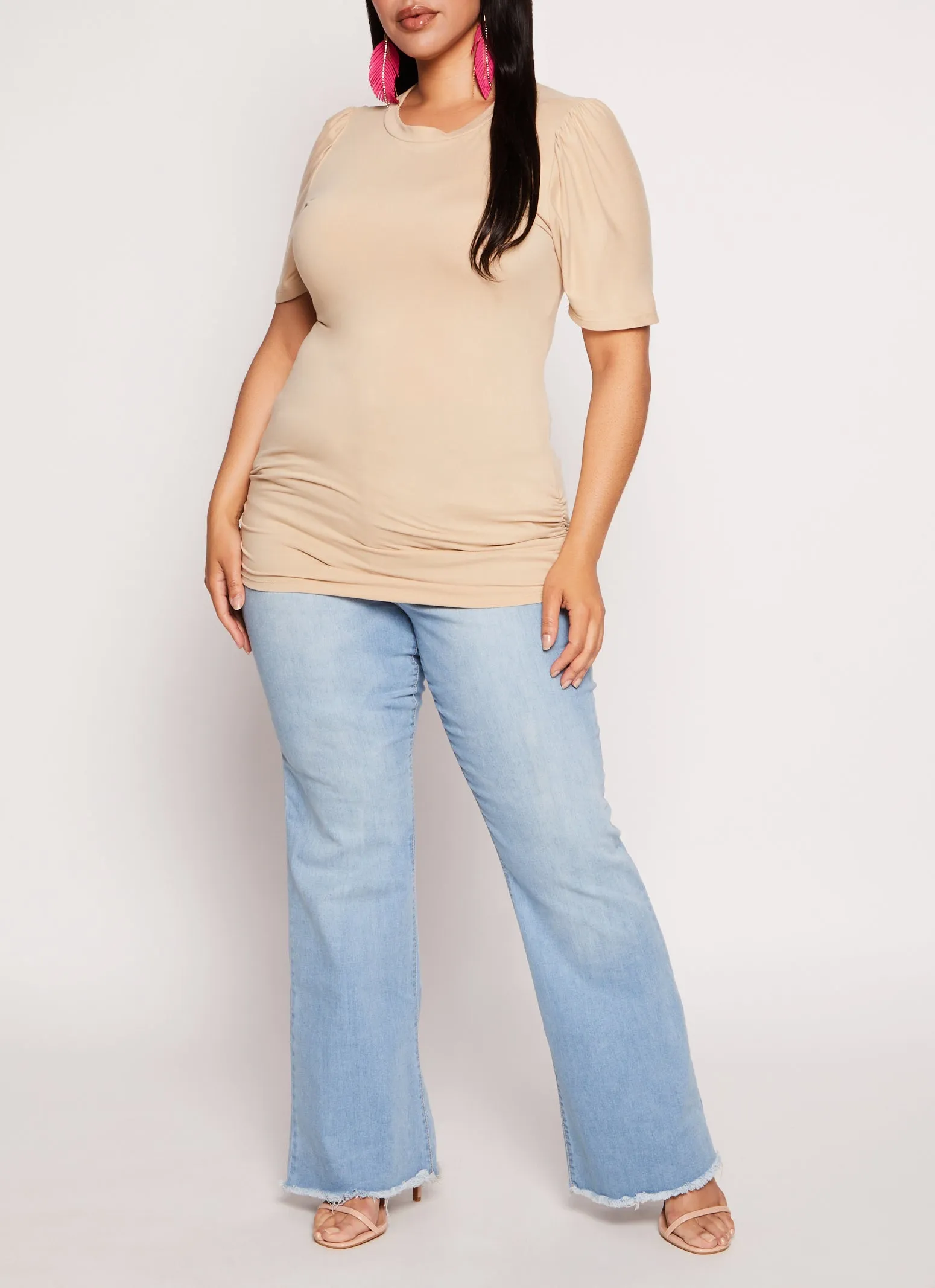 Plus Size Basic Crew Neck Ruched Side Tee sold by Rainbow product image thumbnail 2