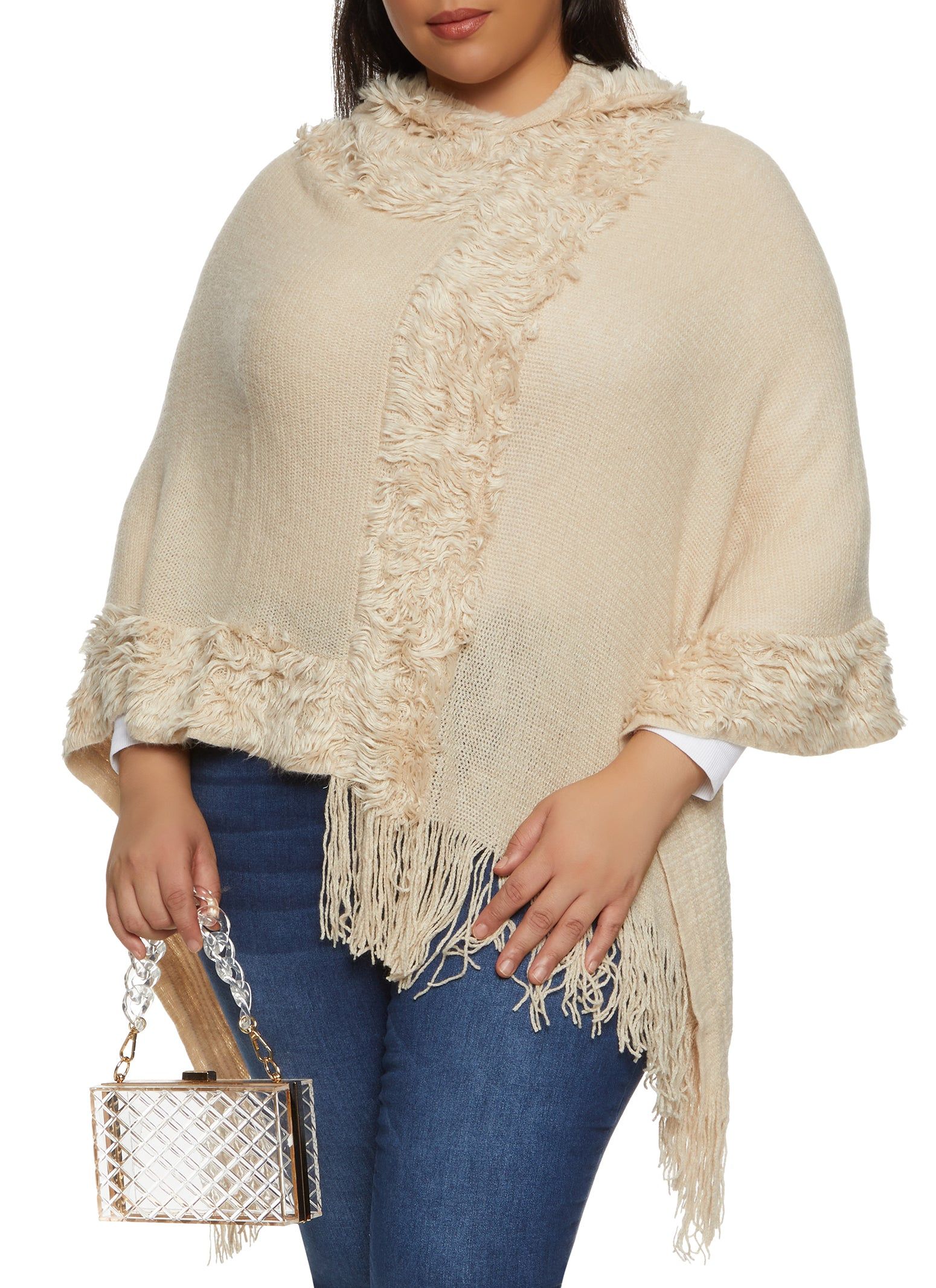 Fringe Hem Hooded Poncho sold by Rainbow