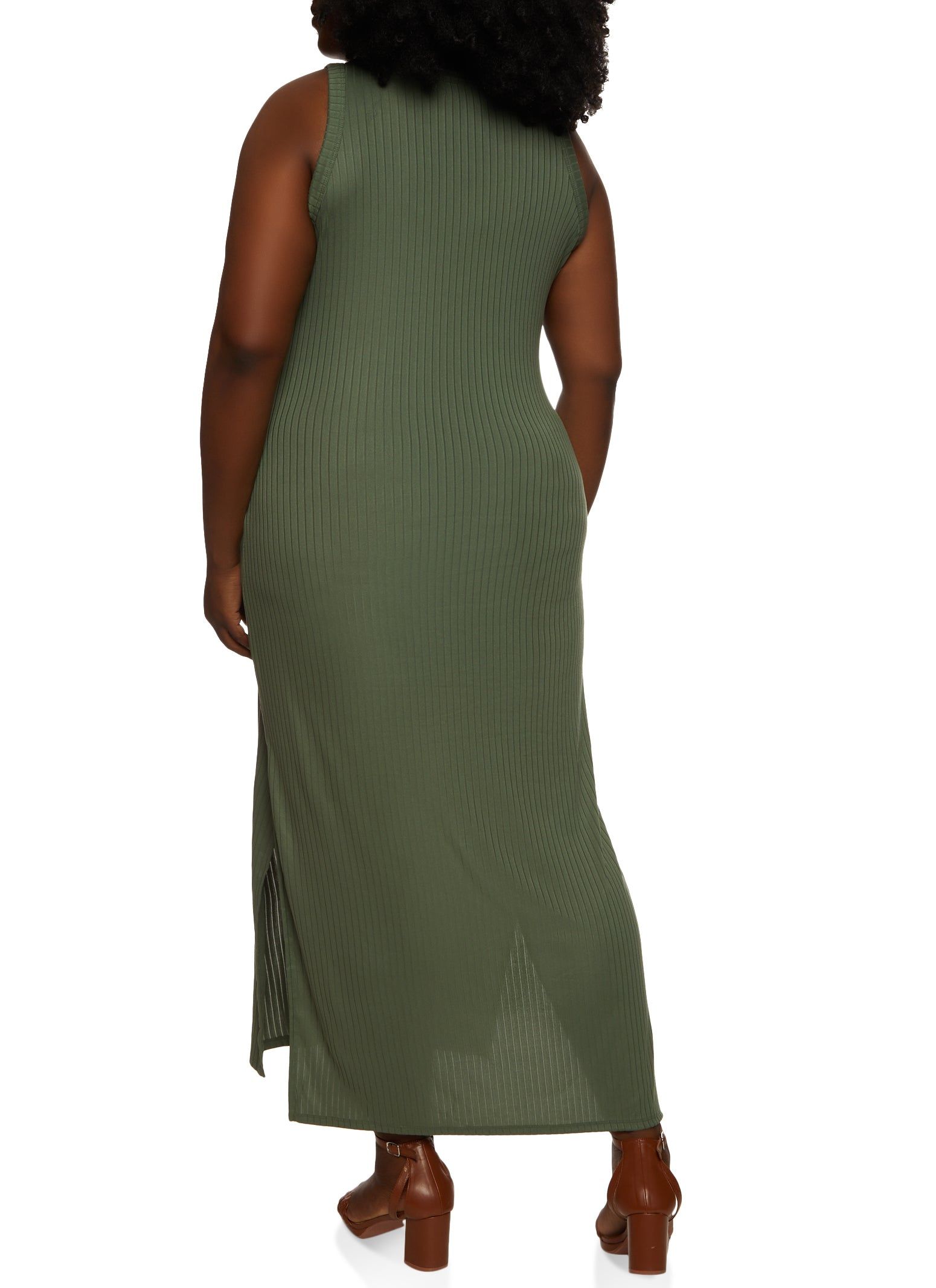 Plus Size Ribbed Knit Side Slit Maxi Tank Dress sold by Rainbow product image thumbnail 3