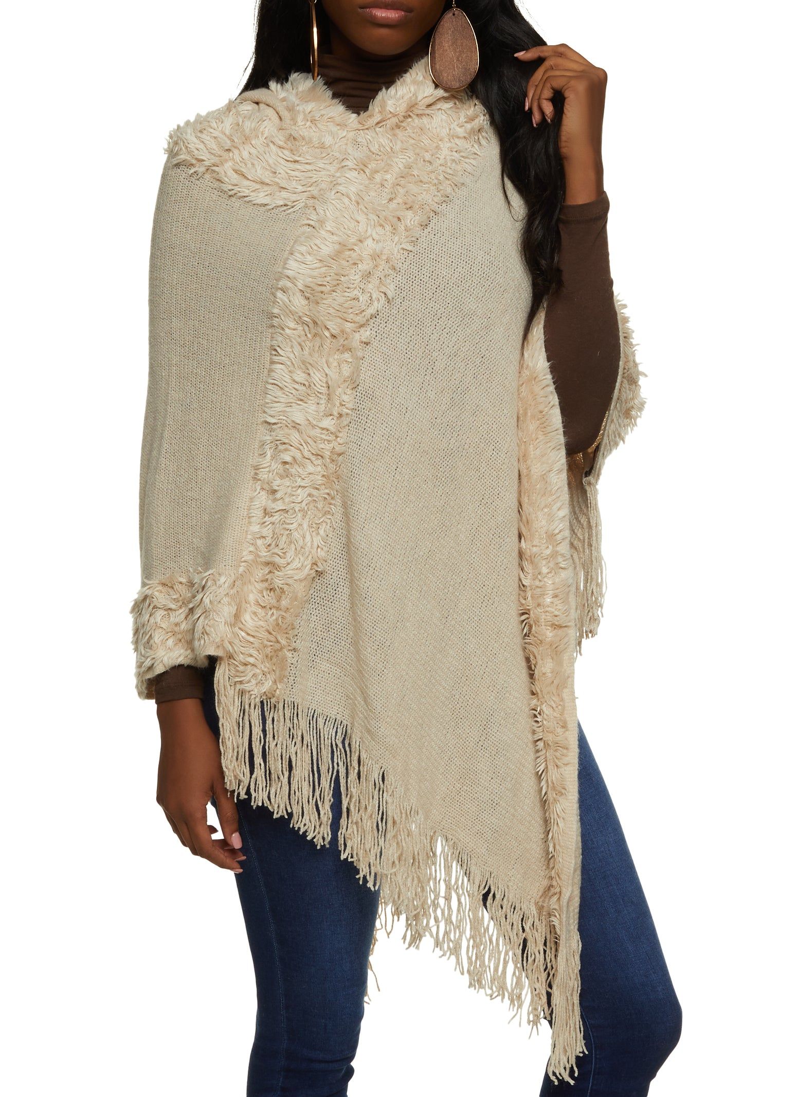 Fringe Hem Hooded Poncho sold by Rainbow product image thumbnail 5