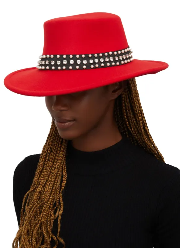 Ribbon Faux Pearl Trim Bolero Hat sold by Rainbow