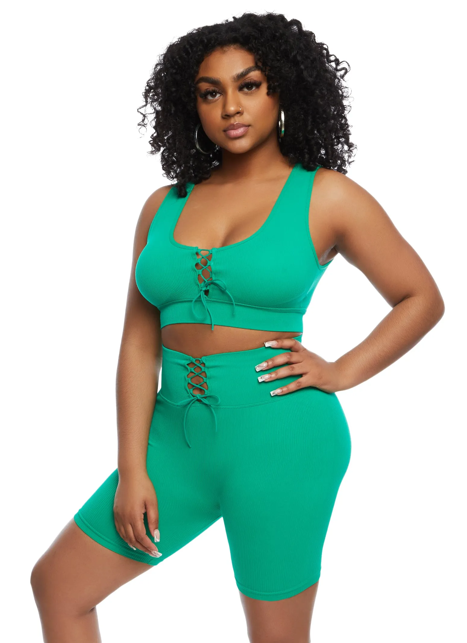 Seamless Lace Up Front Crop Top sold by Rainbow product image thumbnail 2