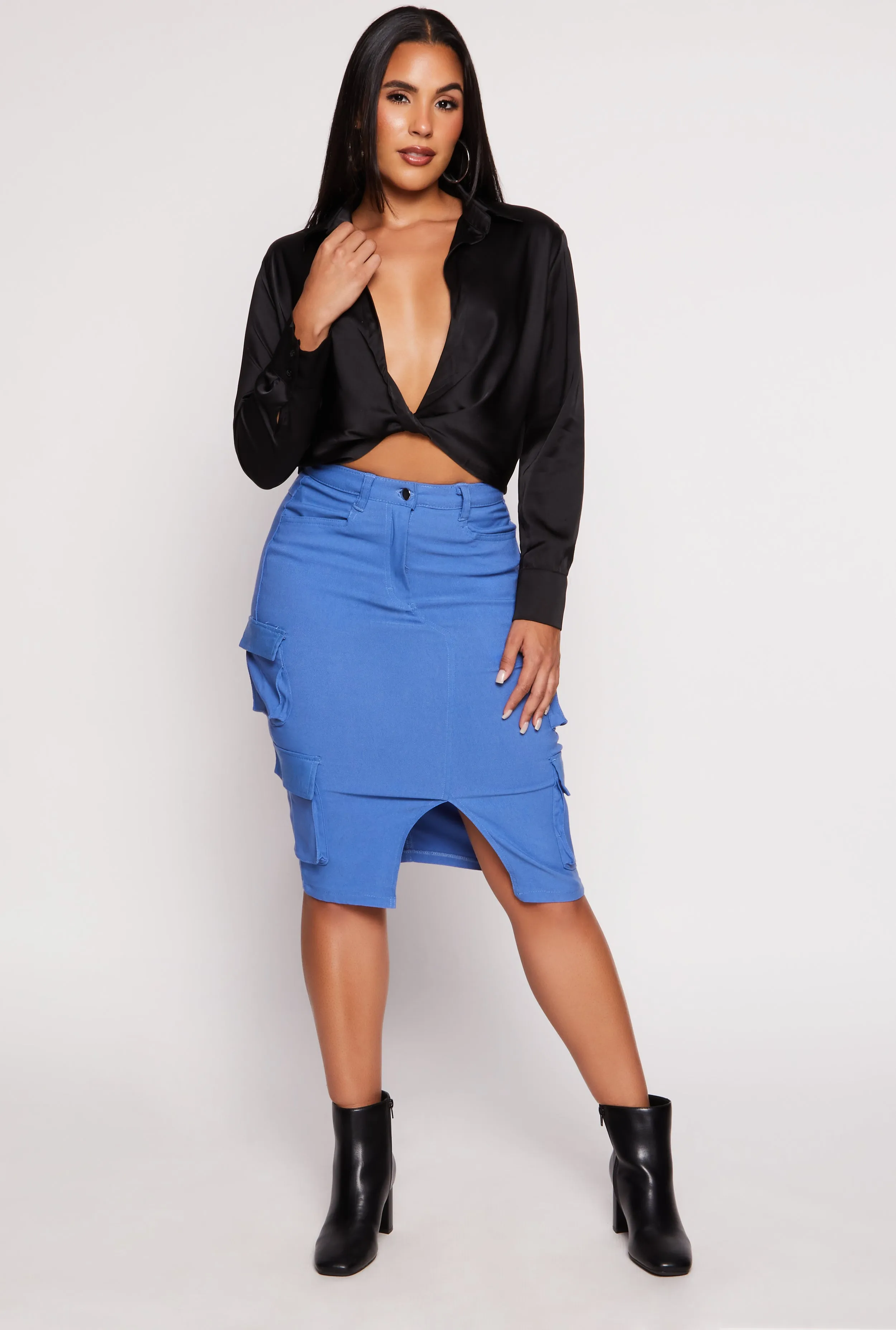 Hyperstretch Slit Front Cargo Pocket Skirt sold by Rainbow