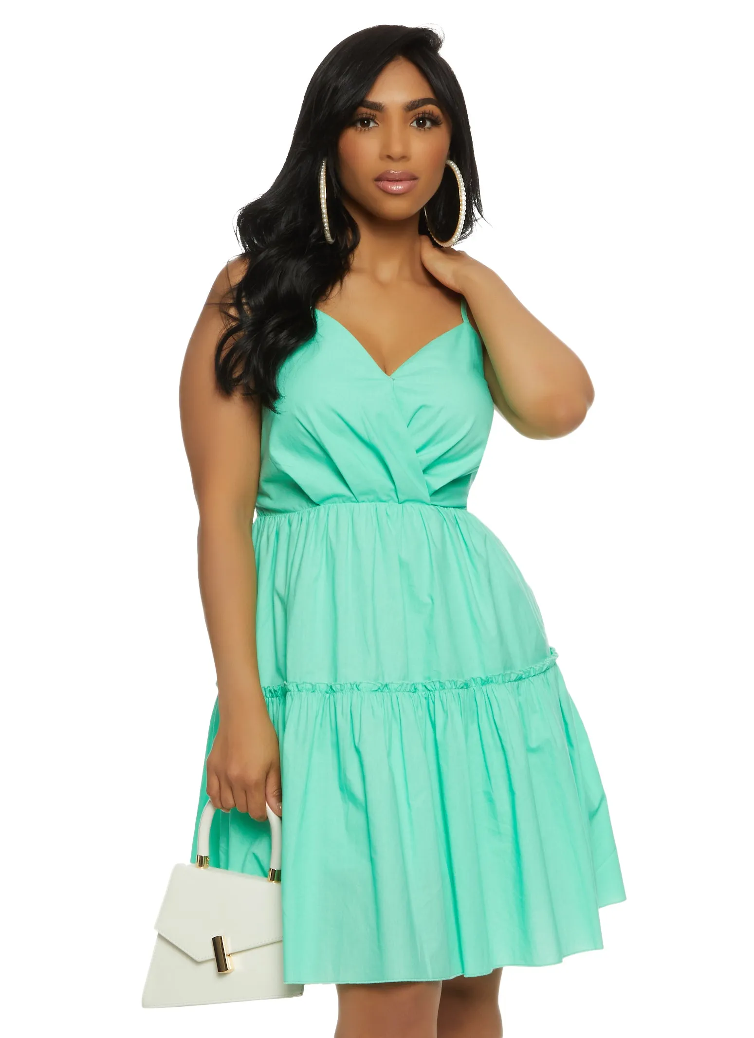 Poplin Tiered Tie Back Cami Dress sold by Rainbow