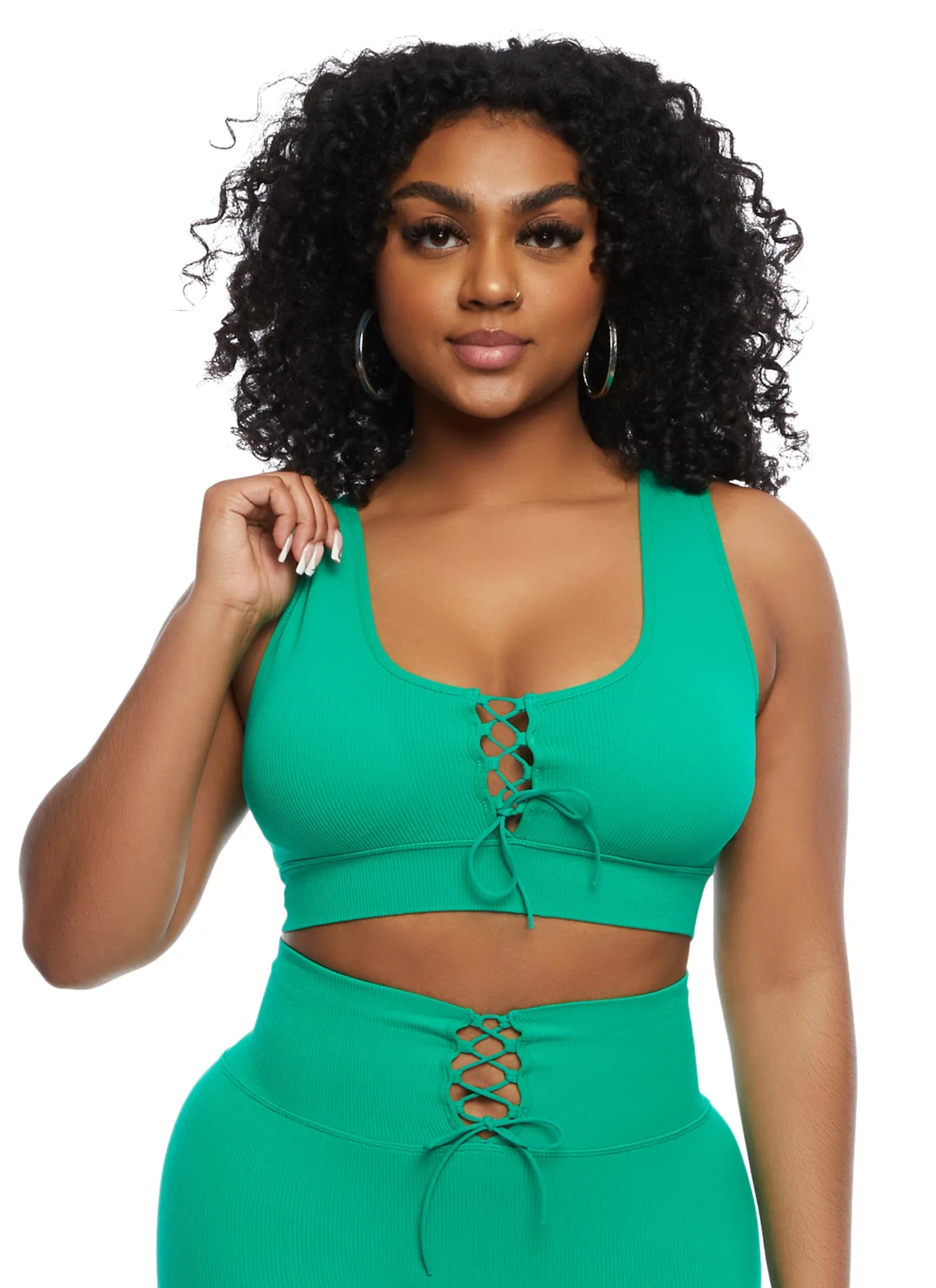 Seamless Lace Up Front Crop Top sold by Rainbow