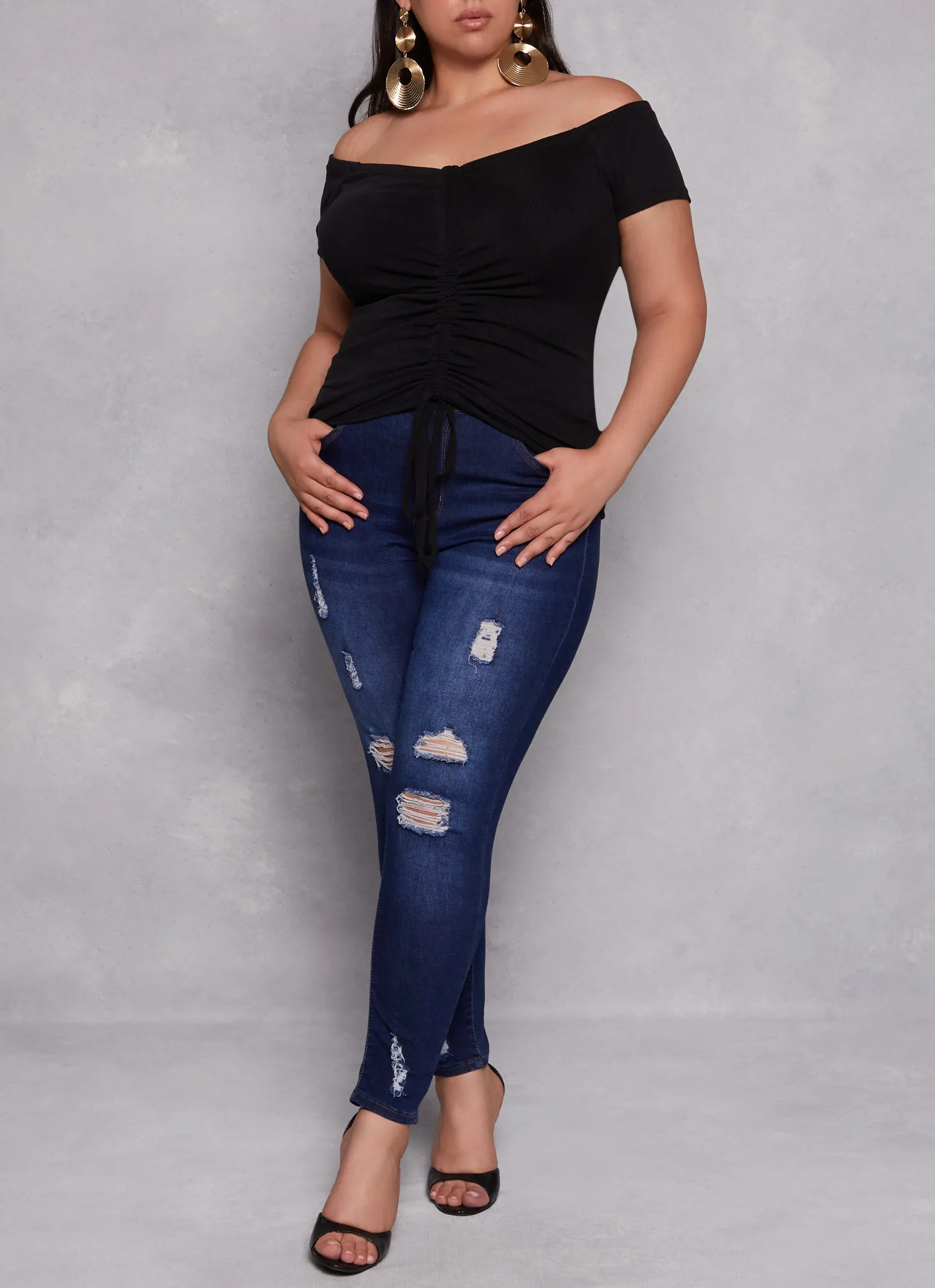 Plus Size Drawstring Ruched Off the Shoulder Top sold by Rainbow product image thumbnail 2