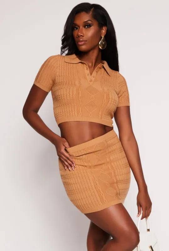 Daisy Cable Knit Cropped Polo Shirt sold by Rainbow