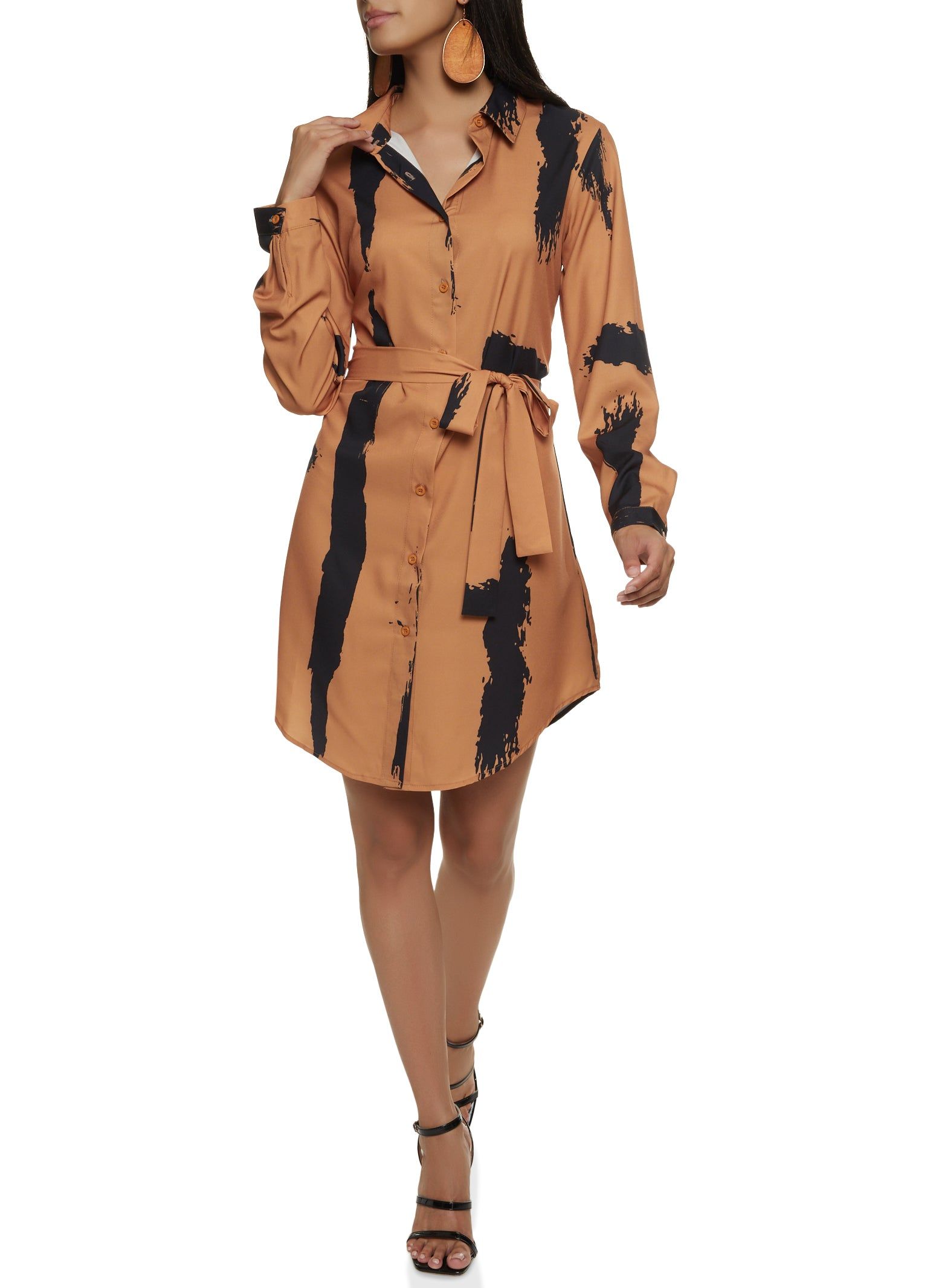 Printed Tie Waist Belted Shirt Dress sold by Rainbow product image thumbnail 2