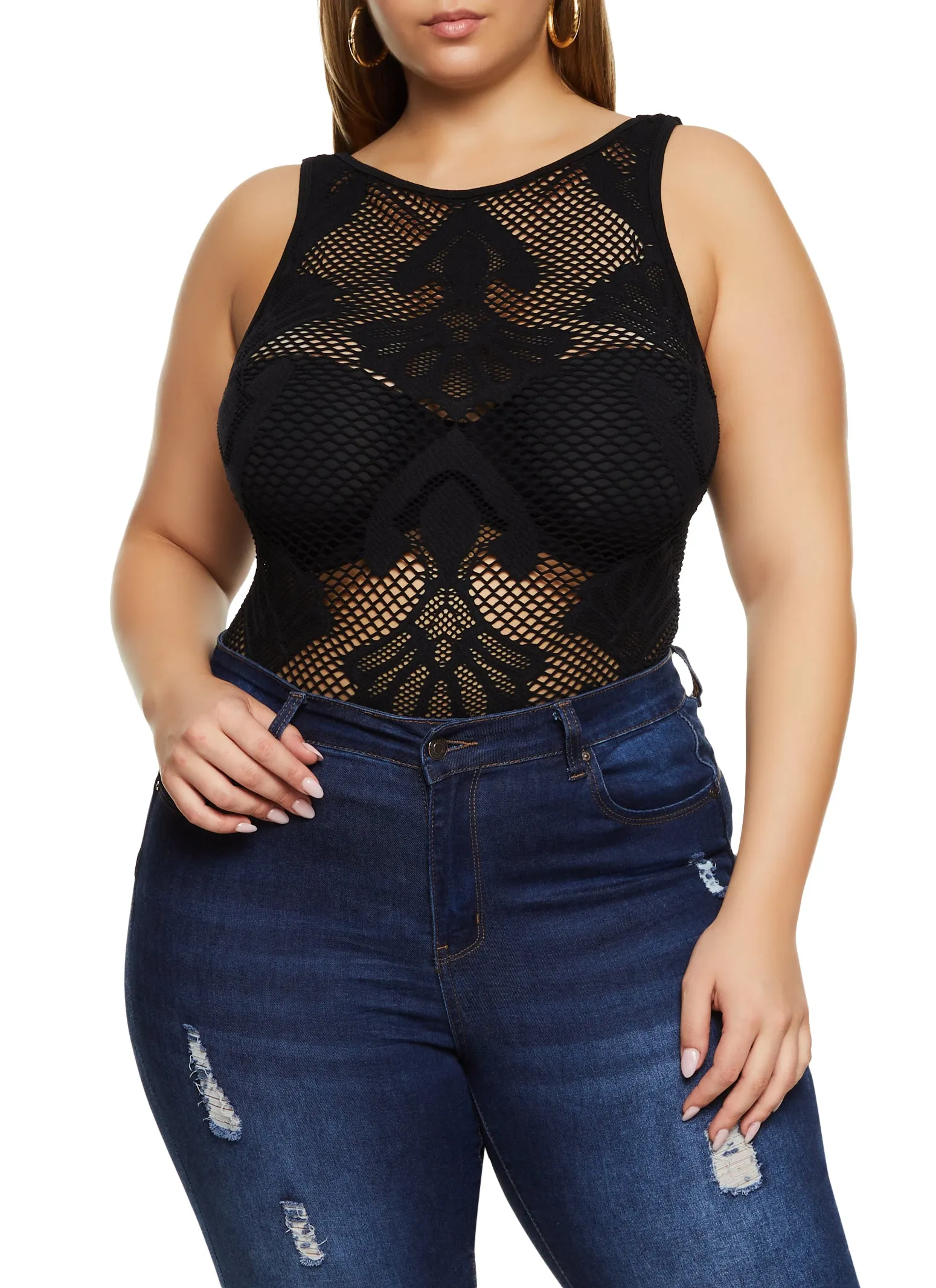 Plus Size Seamless Fishnet Patterned Bodysuit sold by Rainbow product image thumbnail 2