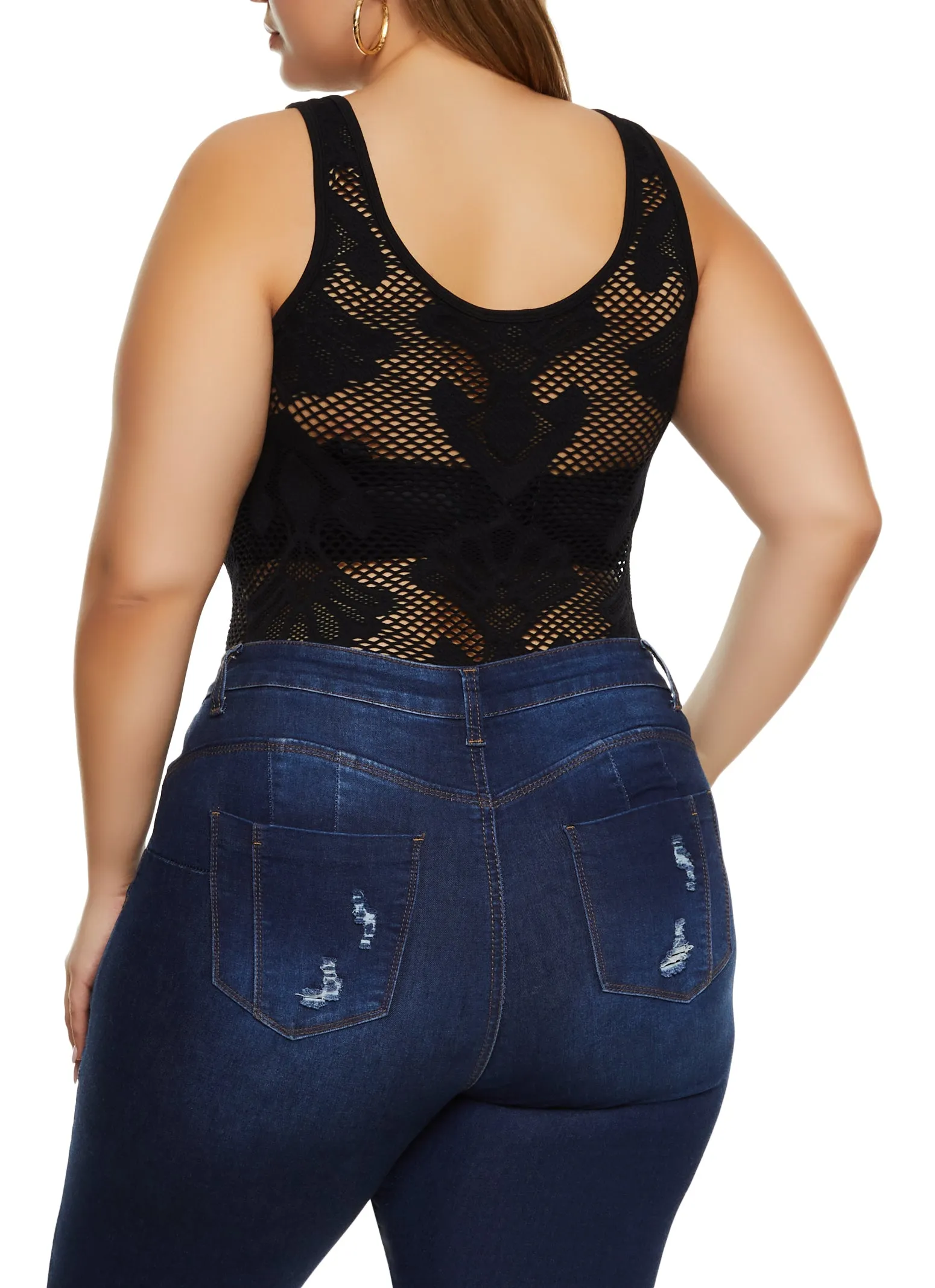 Plus Size Seamless Fishnet Patterned Bodysuit sold by Rainbow product image thumbnail 3