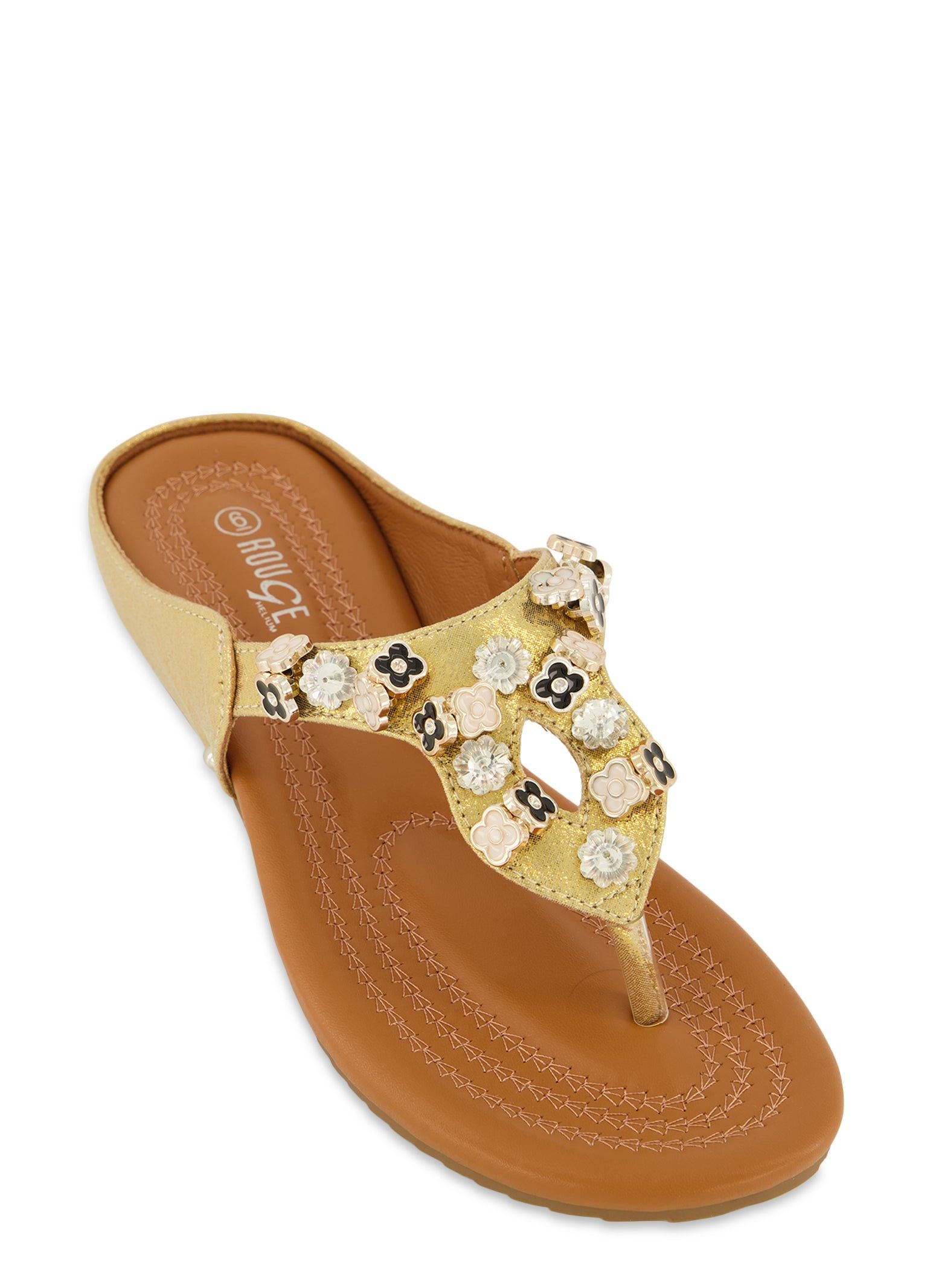 Rhinestone Beaded Flower Thong Sandals sold by Rainbow