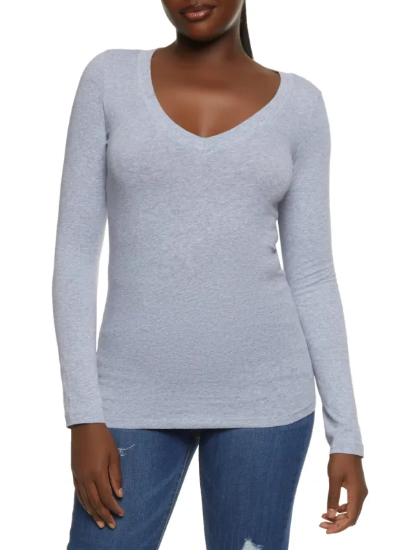 Basic V Neck Long Sleeve Top sold by Rainbow