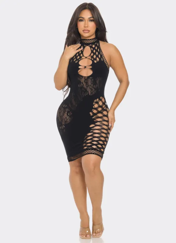 Seamless Snatched High Neck Cut Out Dress sold by Rainbow