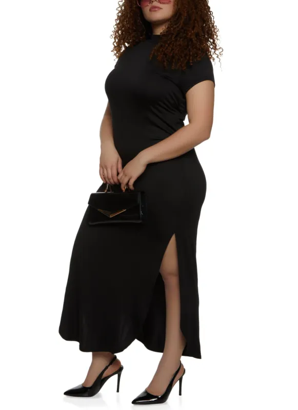 Plus Size Cut Out Back Mock Neck Maxi Dress sold by Rainbow