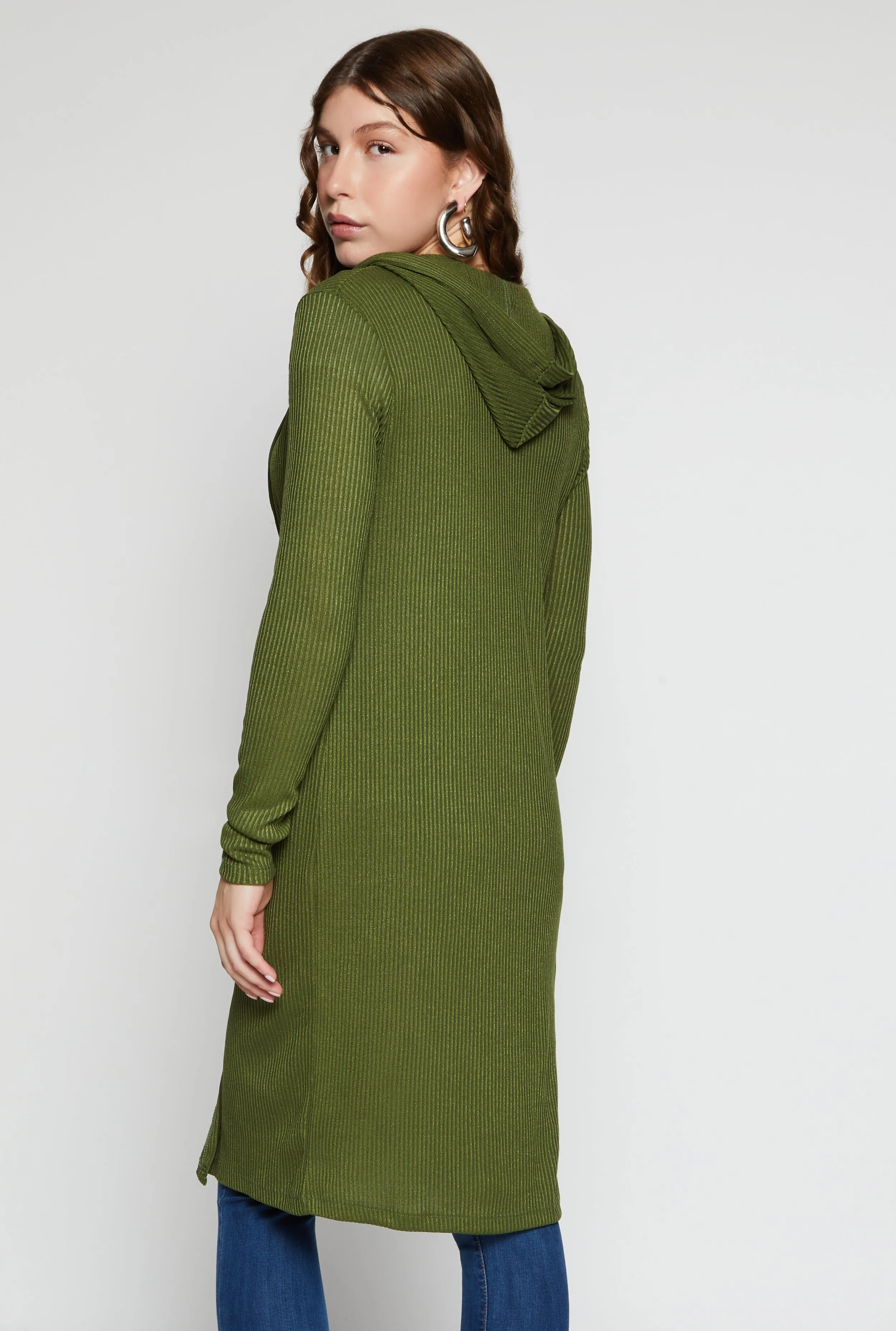 Rib Knit Hooded Long Cardigan sold by Rainbow product image thumbnail 3