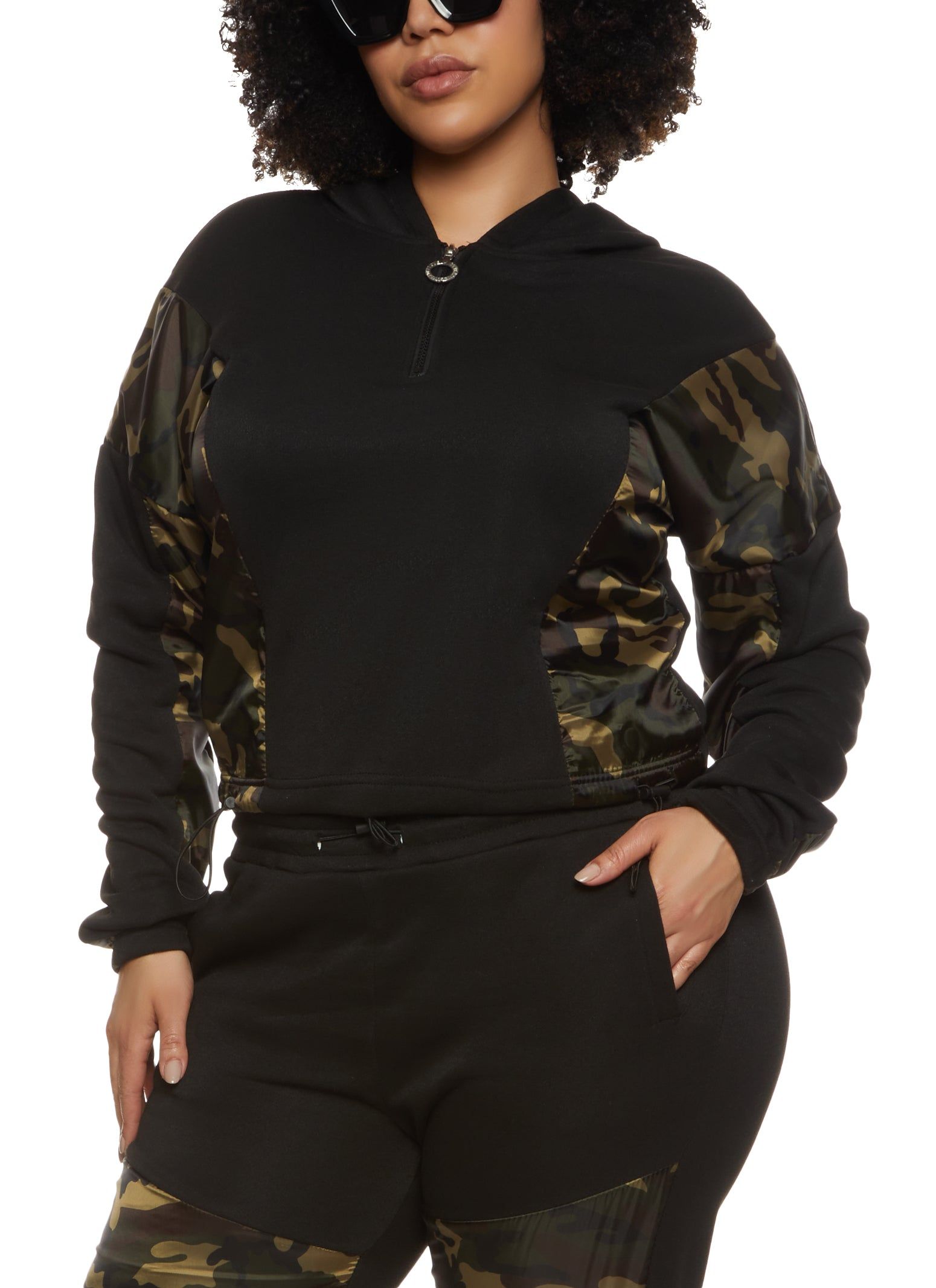 Plus Size Camo Color Block Pullover Hoodie sold by Rainbow