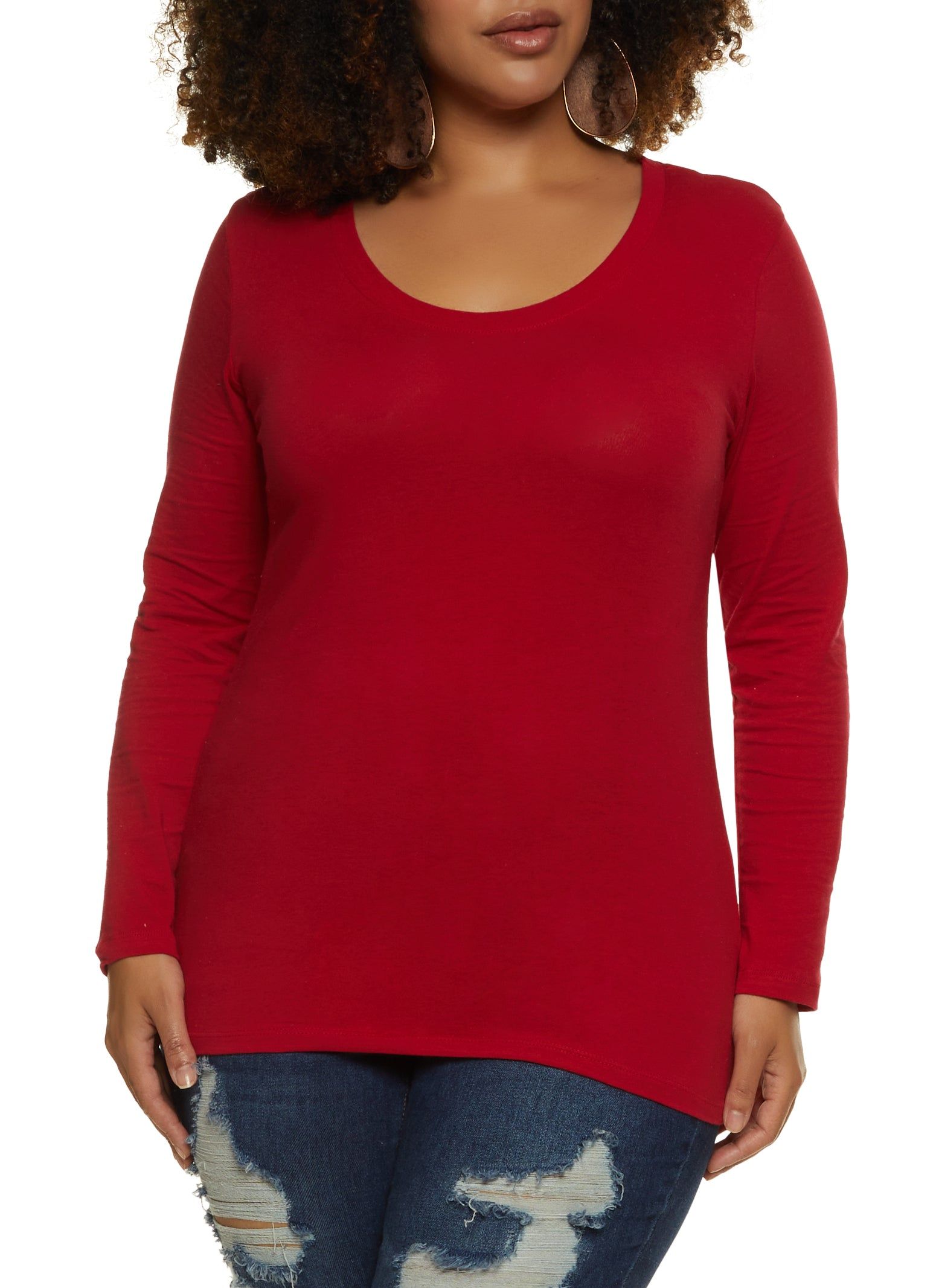 Plus Size Basic Long Sleeve Scoop Neck Top sold by Rainbow