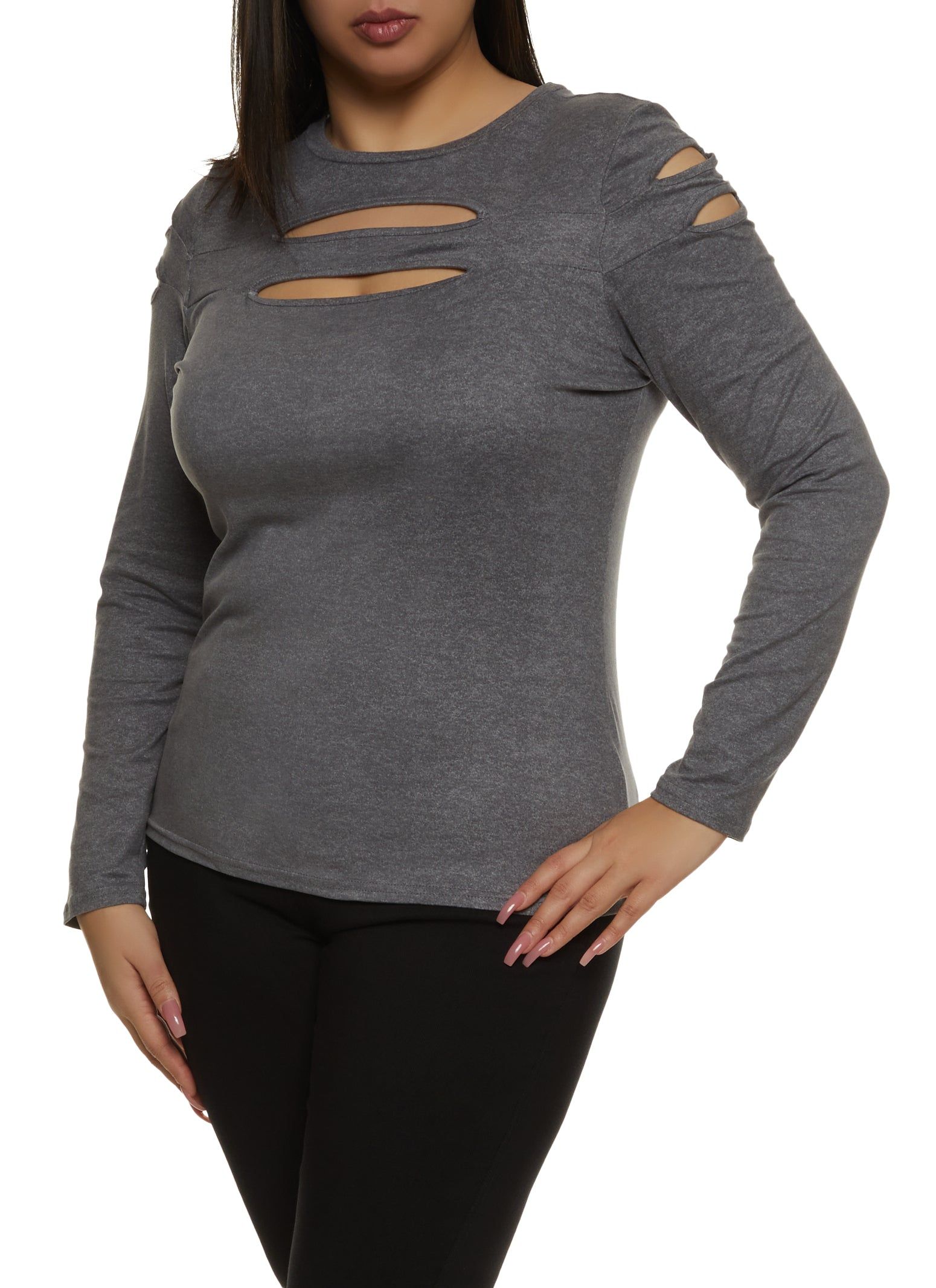 Plus Size Cut Out Keyhole Long Sleeve Tee sold by Rainbow