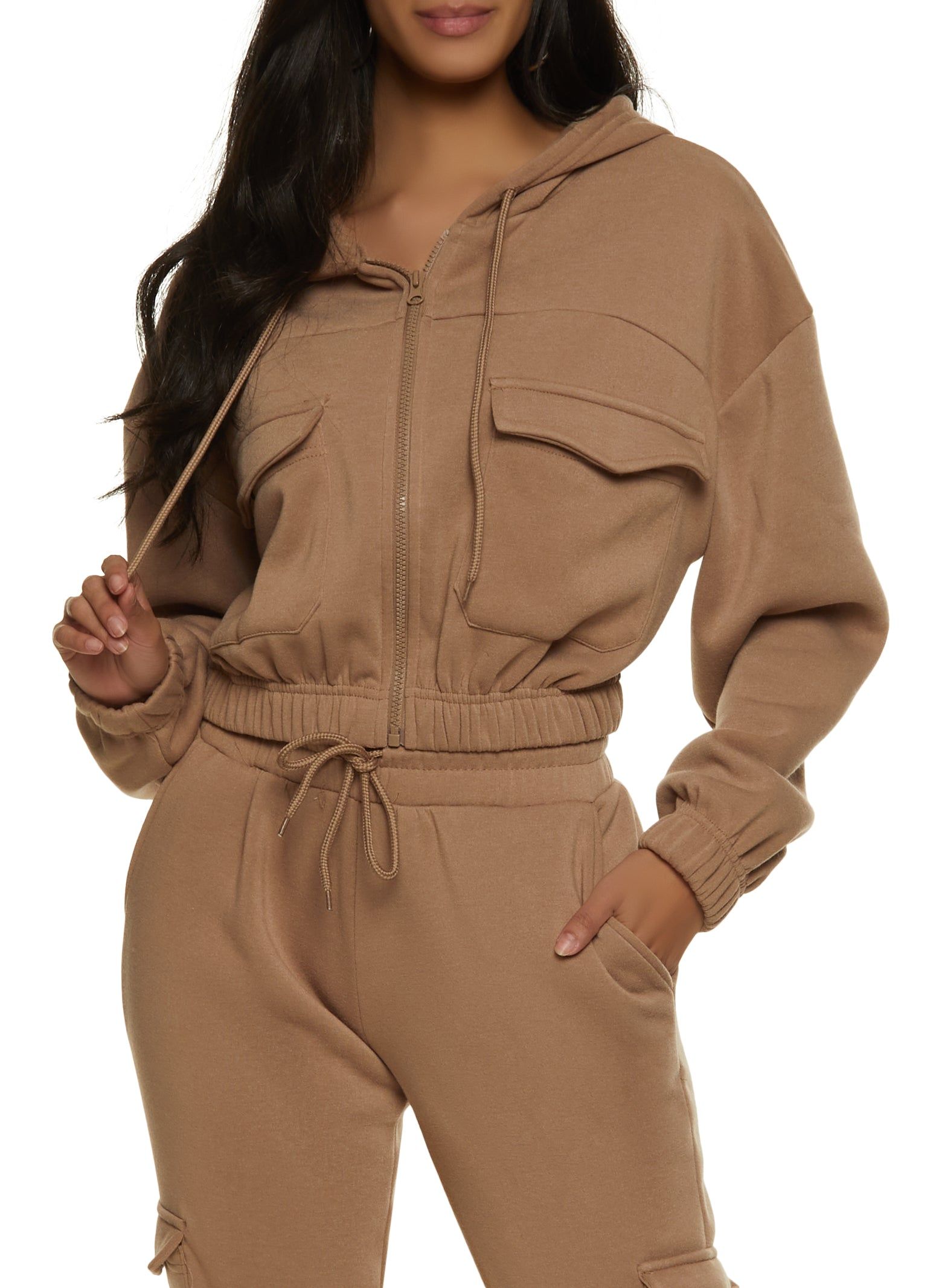 Zip Front Cargo Pocket Cropped Hoodie sold by Rainbow