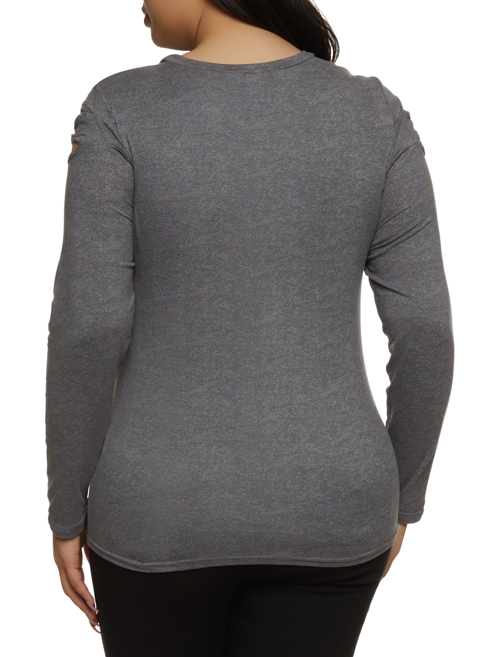 Plus Size Cut Out Keyhole Long Sleeve Tee sold by Rainbow product image thumbnail 2