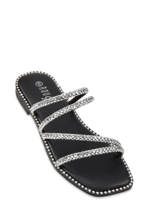 Studded Trim Strappy Rhinestone Slide Sandals sold by Rainbow