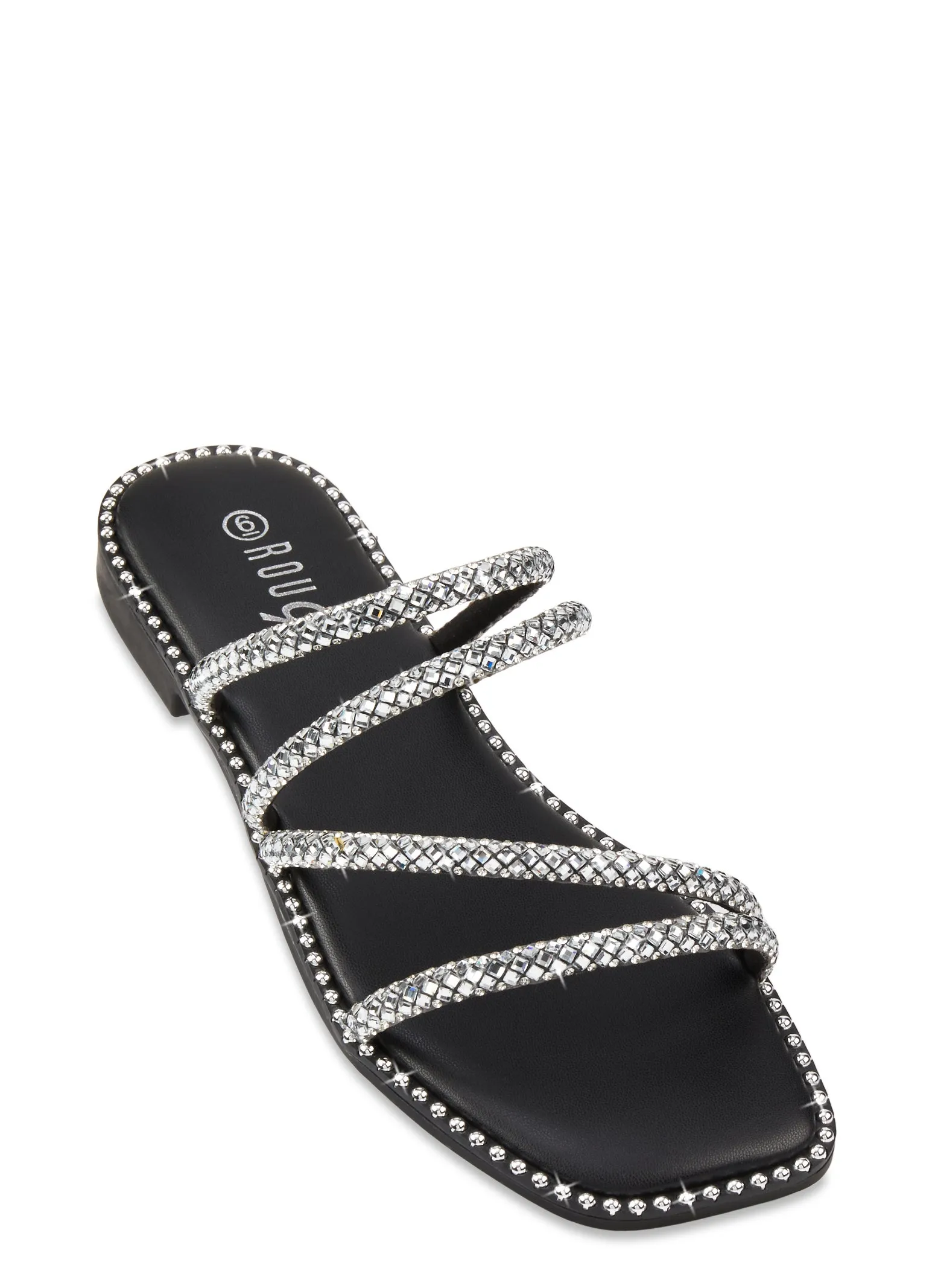 Studded Trim Strappy Rhinestone Slide Sandals sold by Rainbow