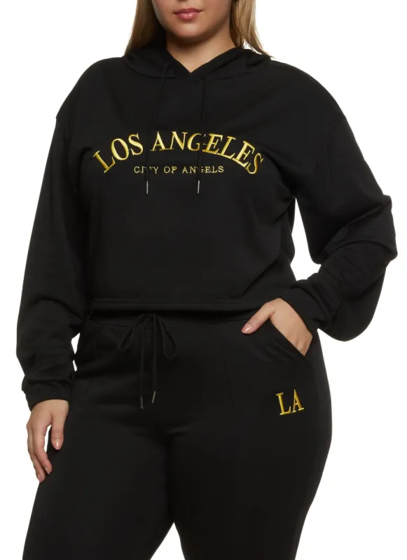 Plus Size Los Angeles Embroidered Hoodie sold by Rainbow