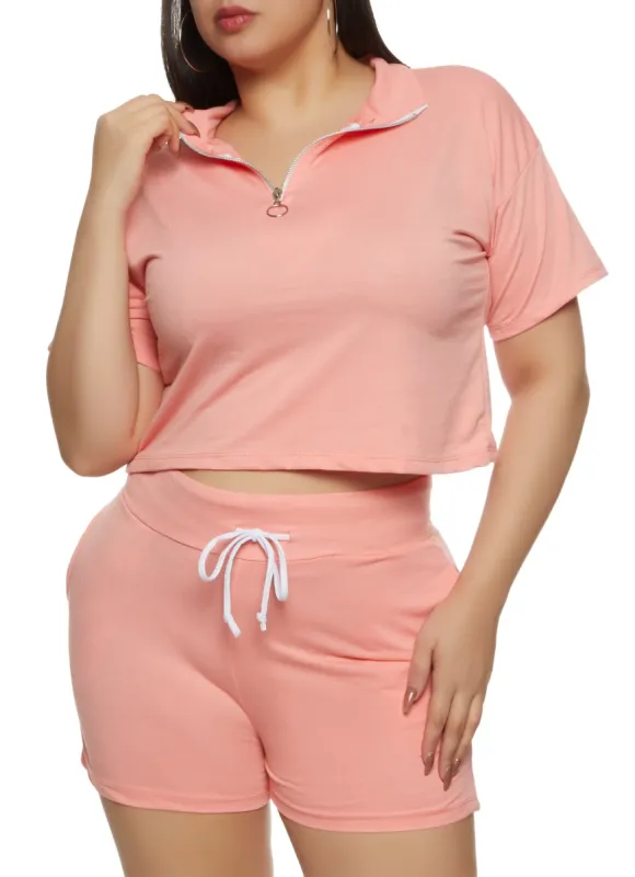 Plus Size Basic Zip Neck Crop Top sold by Rainbow