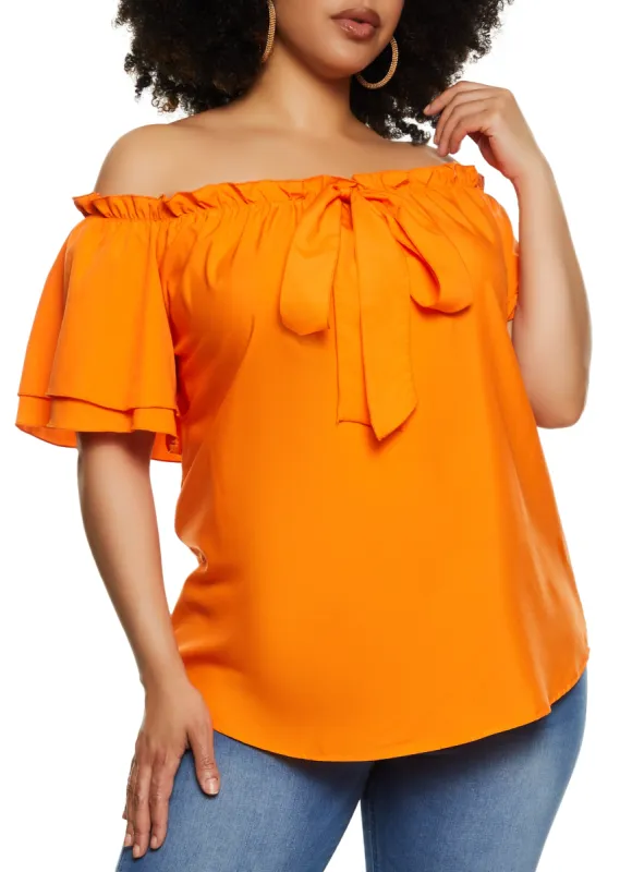 Plus Size Off the Shoulder Bow Front Blouse made by Rainbow