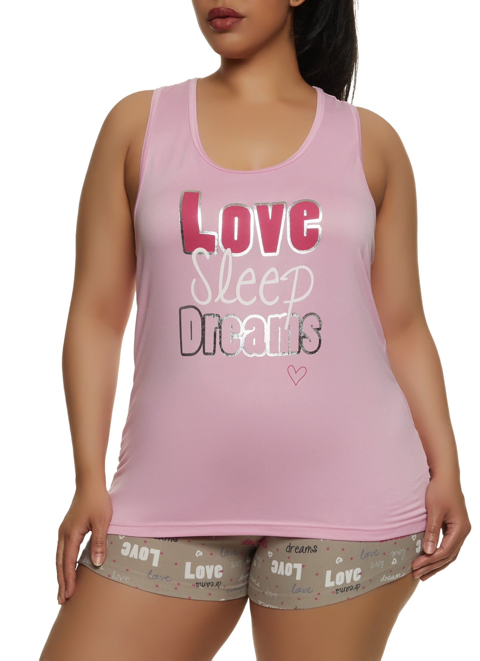 Plus Size Love Sleep Foil Screen Pajama Tank Top and Shorts sold by Rainbow