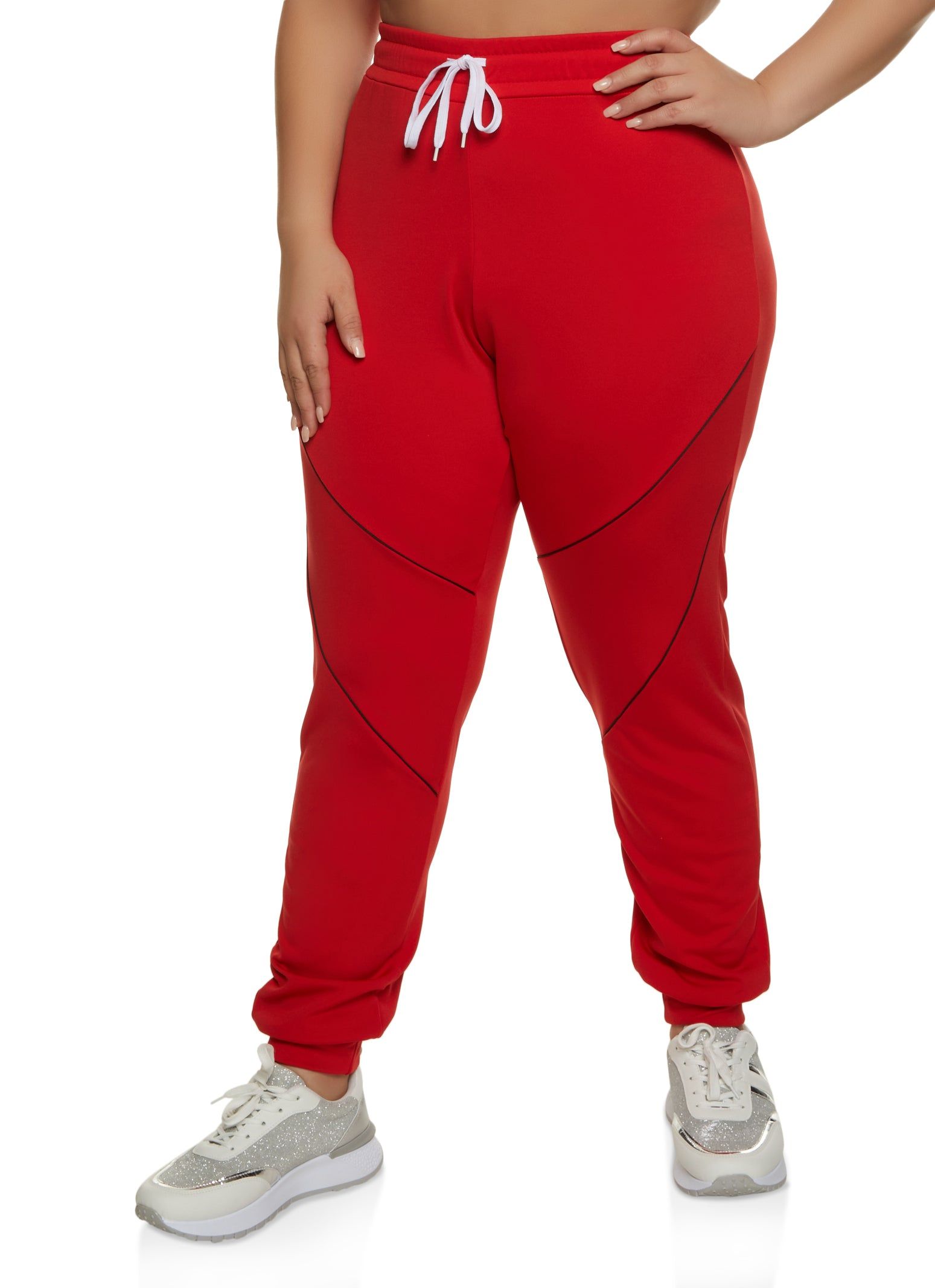 Plus Size Contrast Piping Drawstring Joggers sold by Rainbow