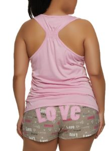 Plus Size Love Sleep Foil Screen Pajama Tank Top and Shorts sold by Rainbow