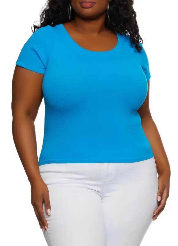 Plus Size Ribbed Crew Neck T Shirt sold by Rainbow