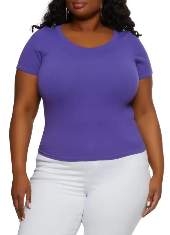 Plus Size Ribbed Crew Neck T Shirt sold by Rainbow