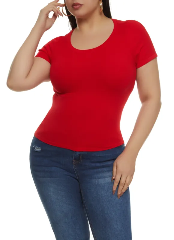 Plus Size Ribbed Crew Neck T Shirt sold by Rainbow