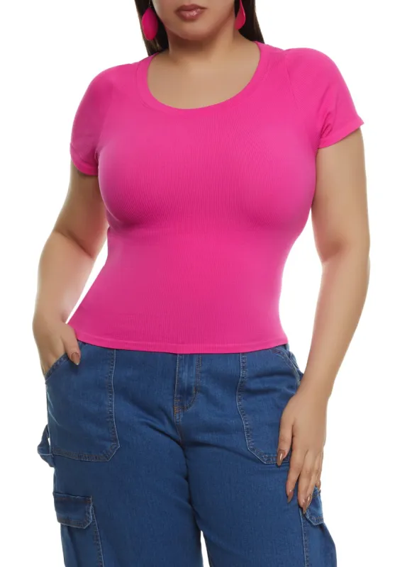 Plus Size Ribbed Crew Neck T Shirt sold by Rainbow