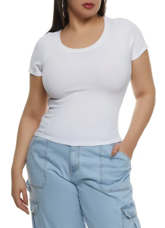 Plus Size Ribbed Crew Neck T Shirt sold by Rainbow