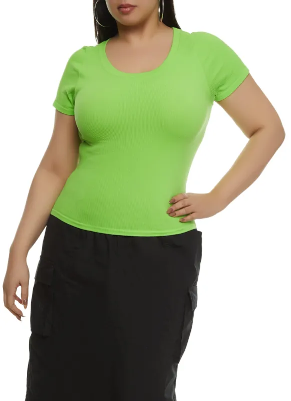 Plus Size Ribbed Crew Neck T Shirt sold by Rainbow