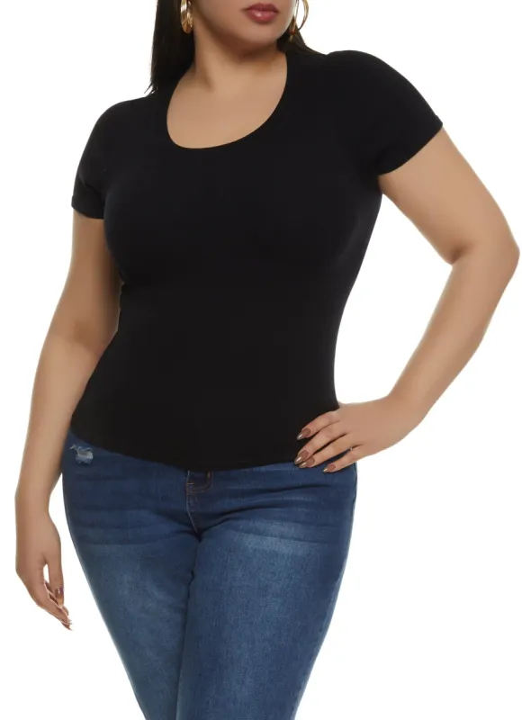 Plus Size Ribbed Crew Neck T Shirt sold by Rainbow