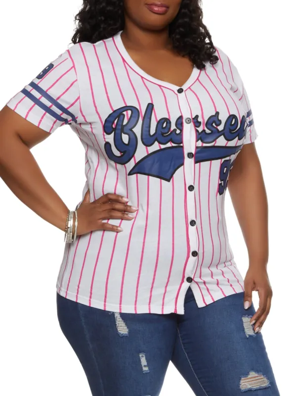 Plus Size Blessed Graphic Baseball Jersey sold by Rainbow