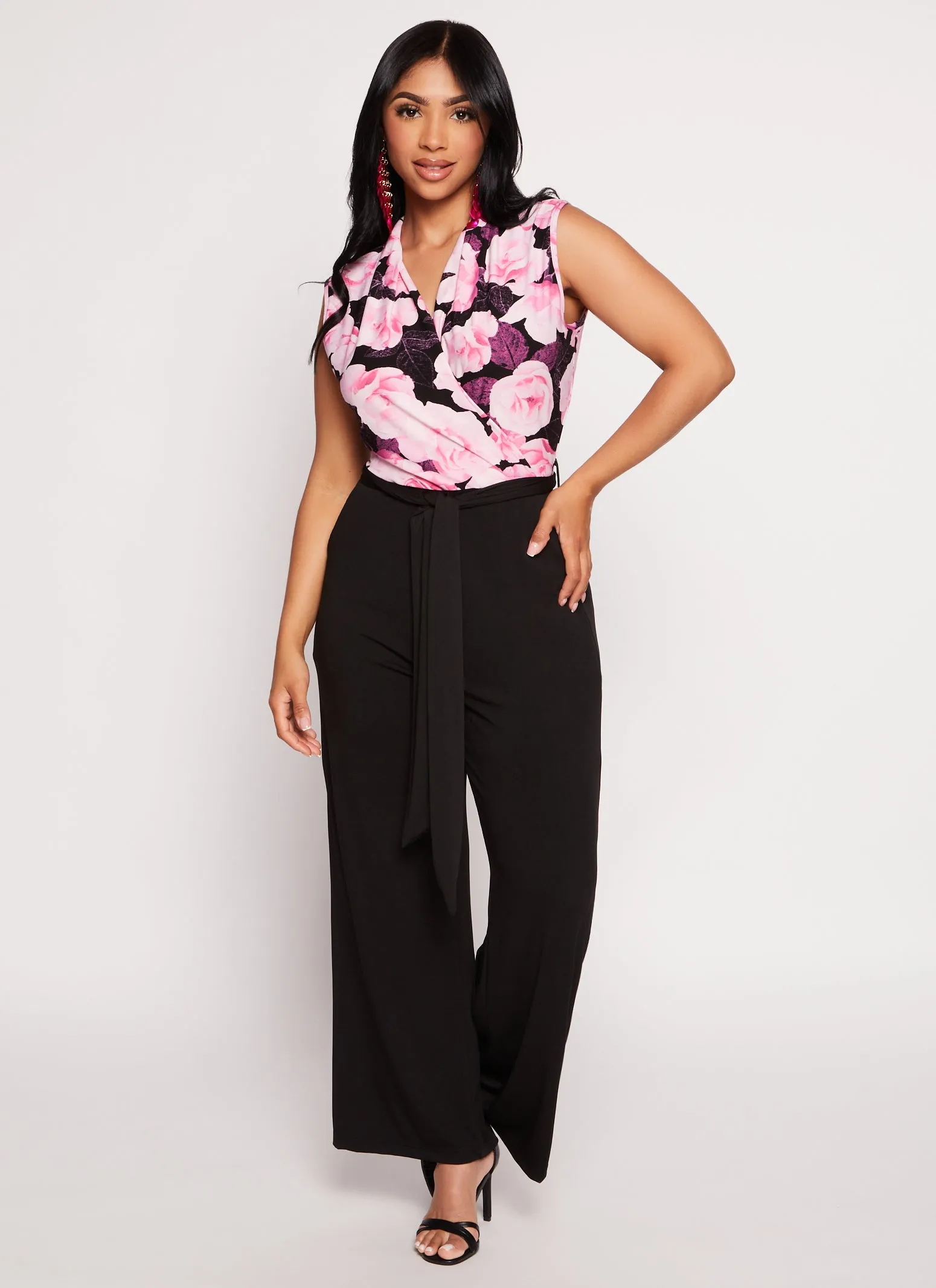 Printed Faux Wrap Tie Waist Jumpsuit sold by Rainbow