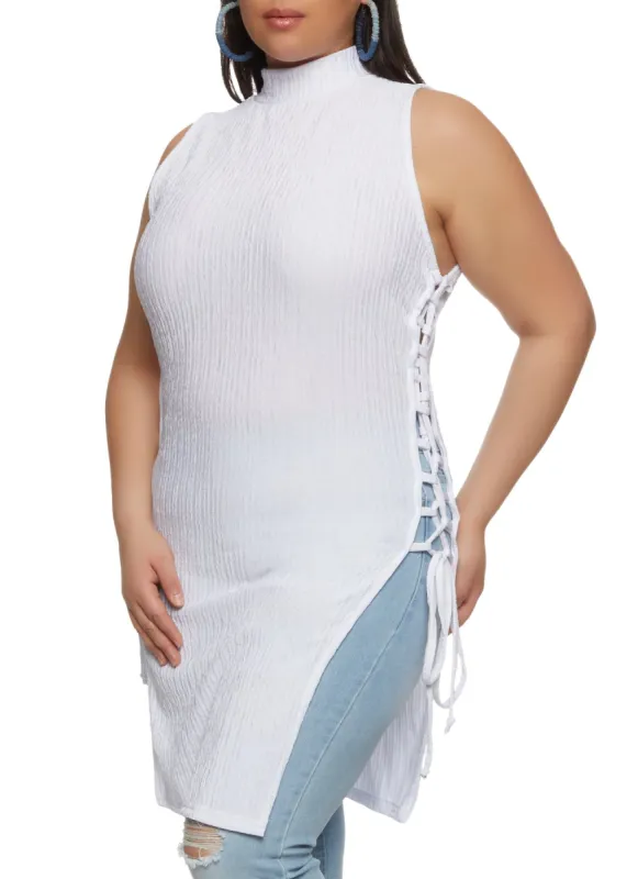 Plus Size Mock Neck Lace Up Side Blouse sold by Rainbow