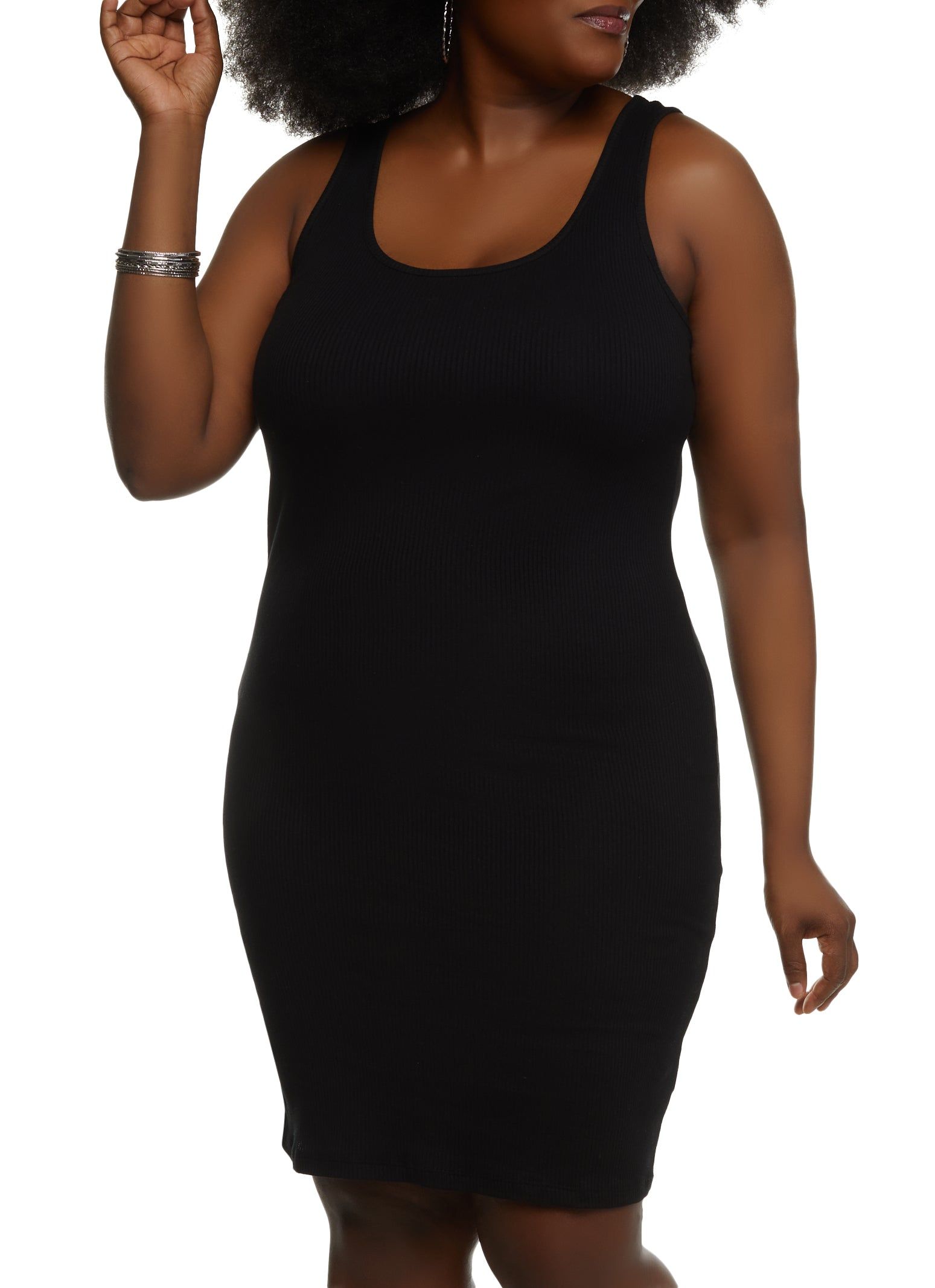 Plus Size Ribbed Knit Scoop Neck Midi Tank Dress sold by Rainbow