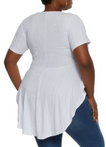 Plus Size Rib Knit Ruffled Hem Top with Necklace sold by Rainbow