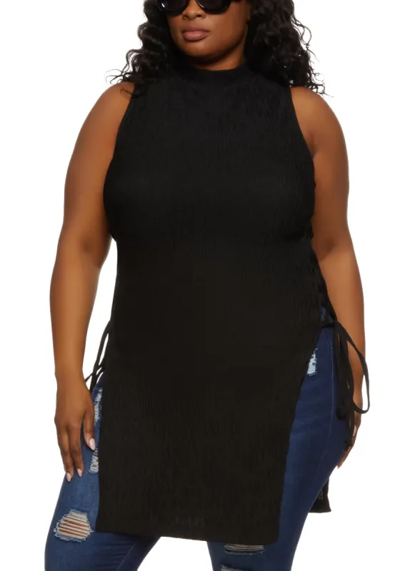 Plus Size Mock Neck Lace Up Side Blouse sold by Rainbow