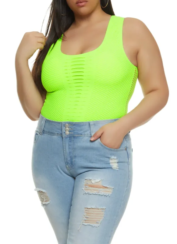 Plus Size Seamless Fishnet Detail Laser Cut Tank Top sold by Rainbow