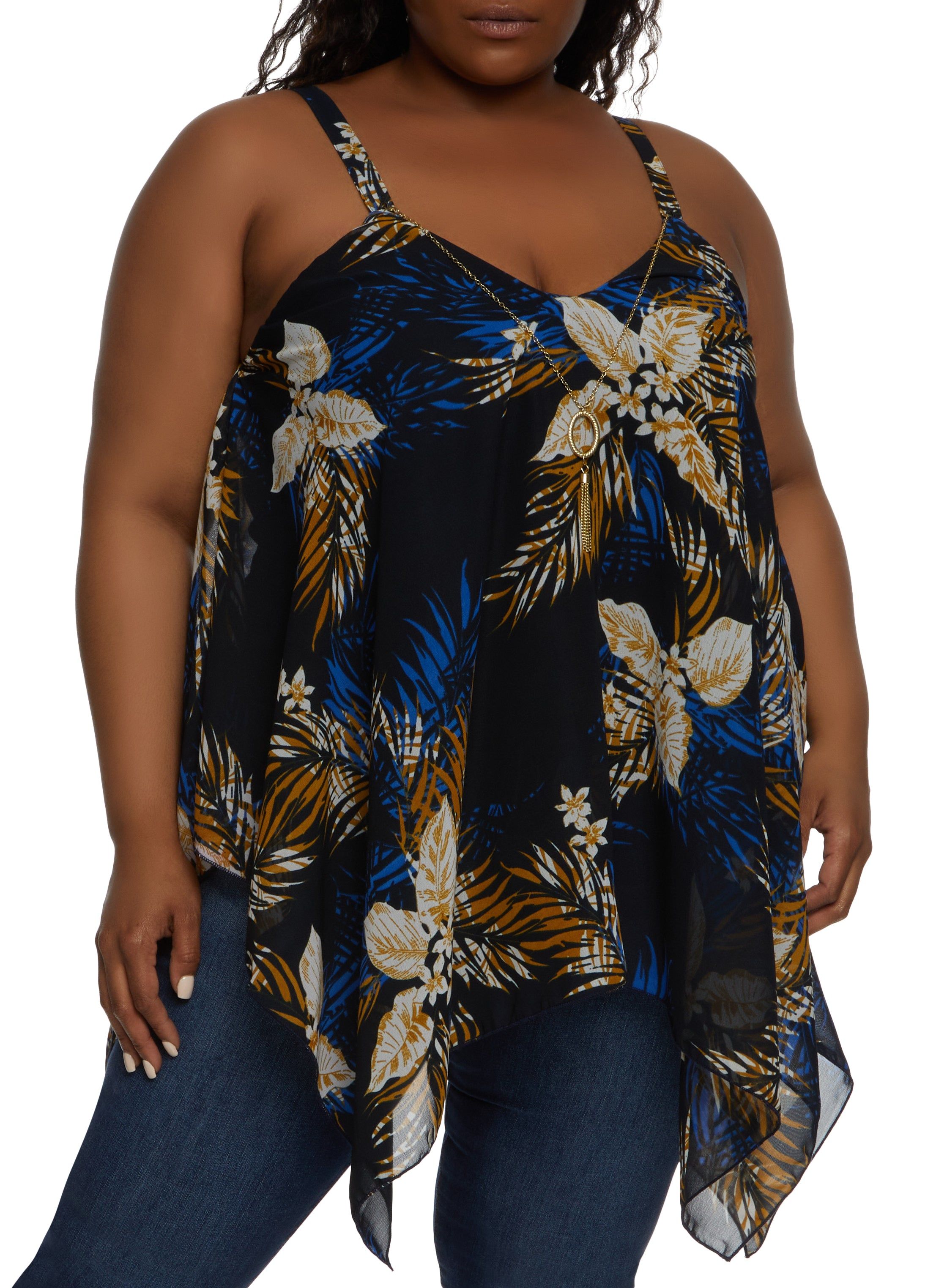 Plus Size Tropical Print Cami Top with Necklace sold by Rainbow