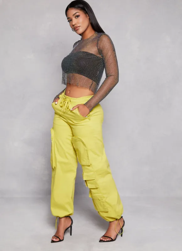 Twill Toggle Drawstring Cargo Joggers sold by Rainbow