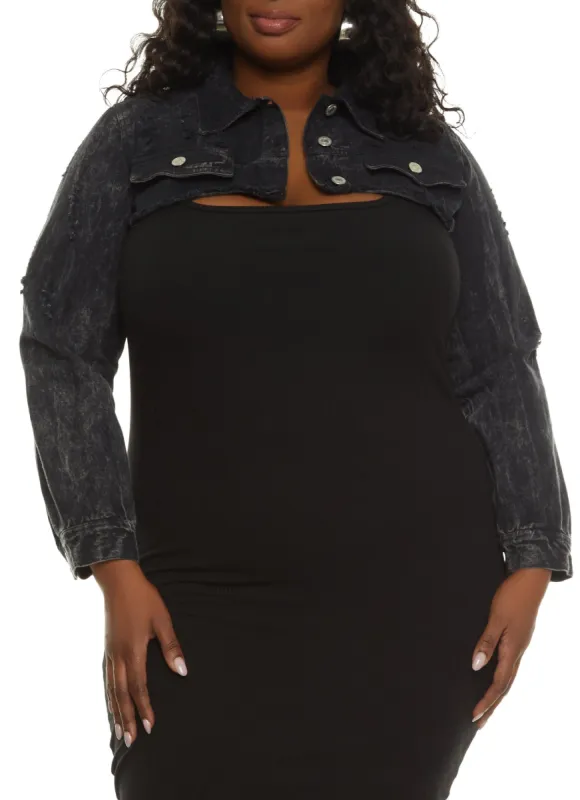 Plus Size Distressed Denim Bolero Jacket sold by Rainbow