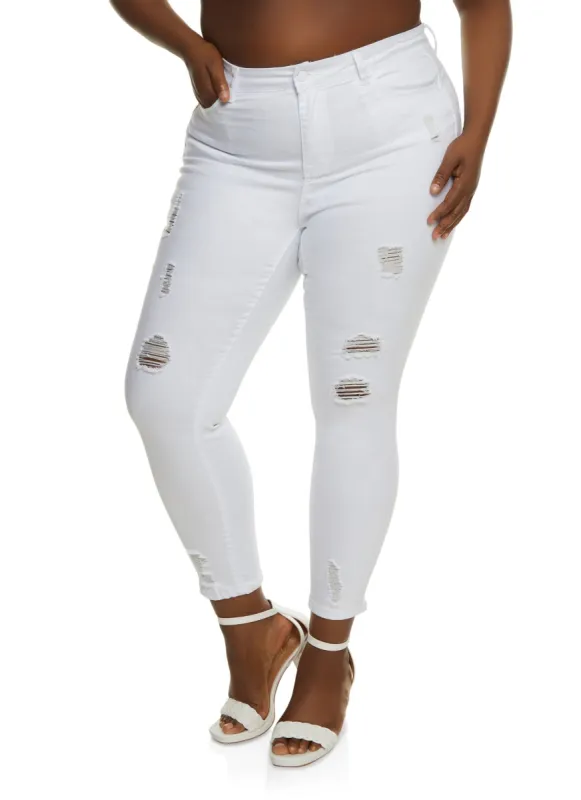 Plus Size WAX High Rise Distressed Push Up Skinny Jeans sold by Rainbow